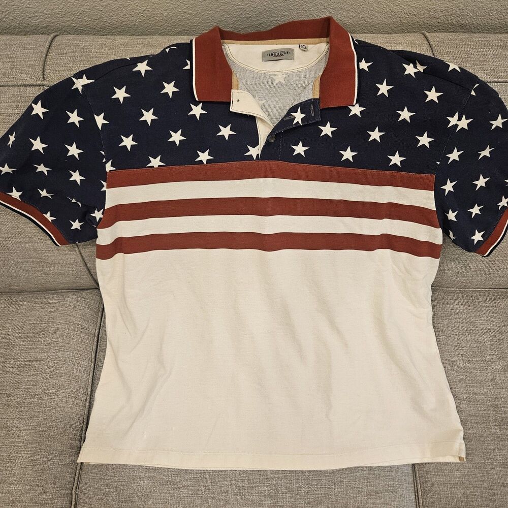 AMERICAN Legacy Men's 2XL American Flag Stars Stripes Polo Shirt Patriotic